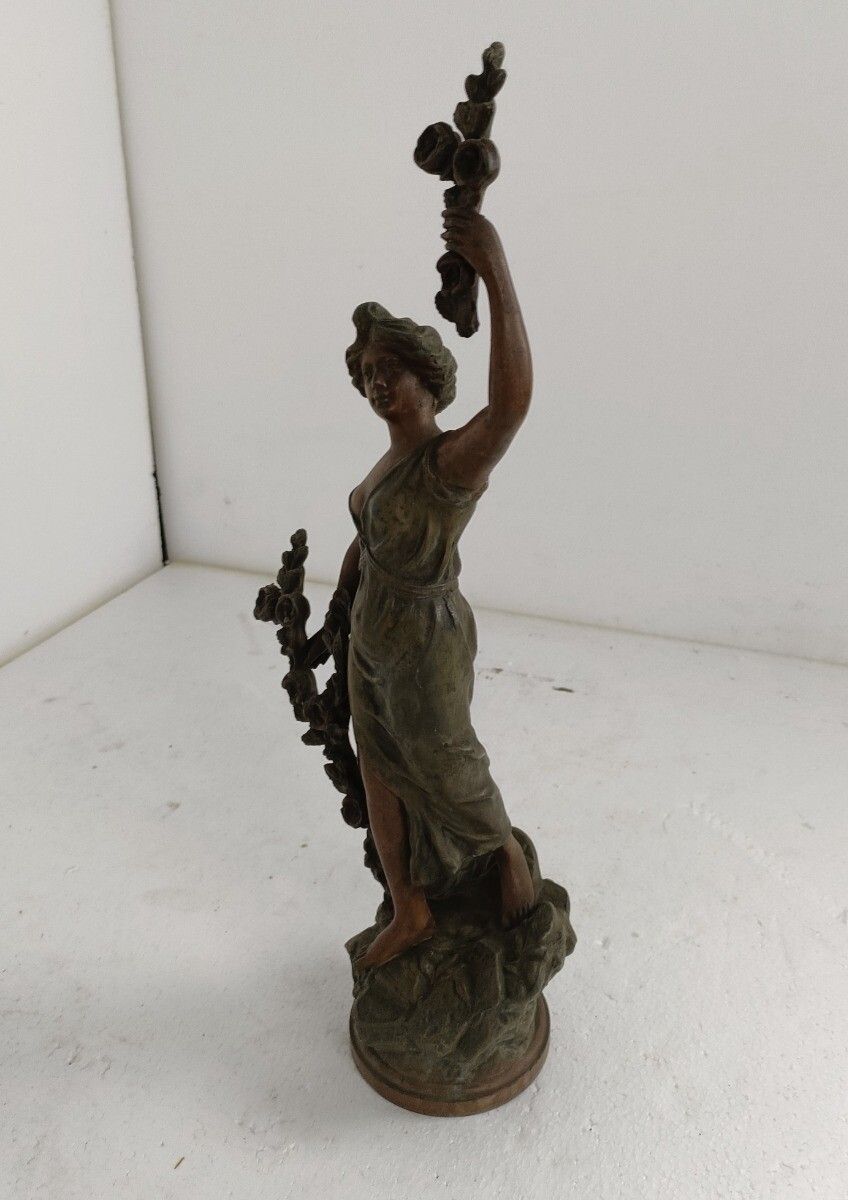 Statue Faux Copper Spelter Female With Flowers Roses Art Deco Style Figurine photo Art