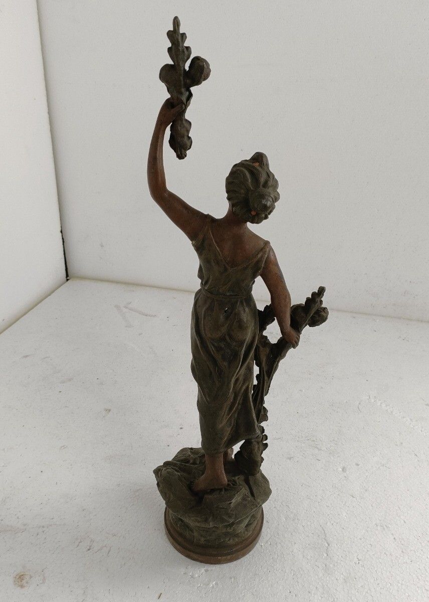 Statue Faux Copper Spelter Female With Flowers Roses Art Deco Style Figurine photo vinterior