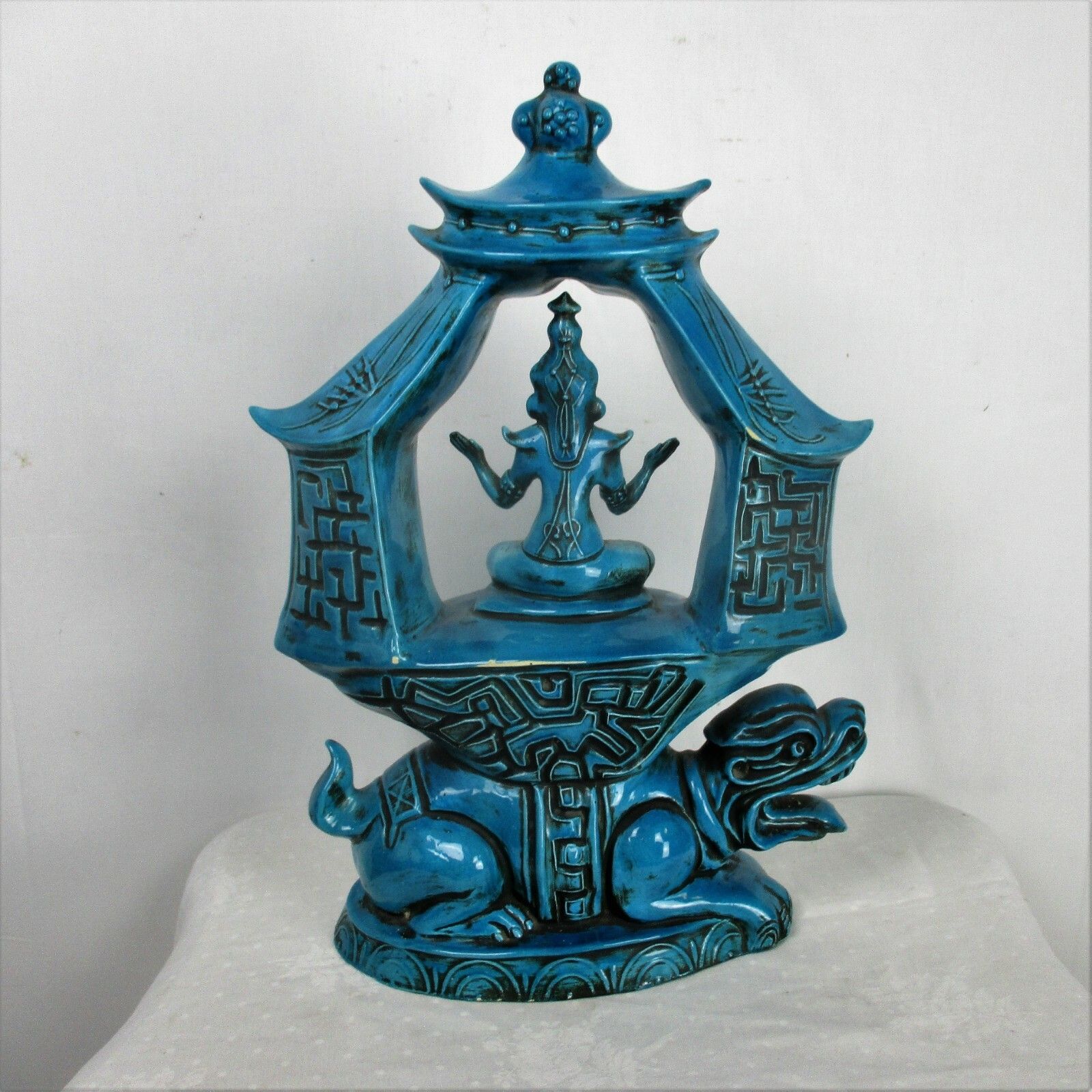 Ceramic Buddha Statue Rimini Blue Foo Dog Temple Marked Arca Turquoise Lovely photo vinterior