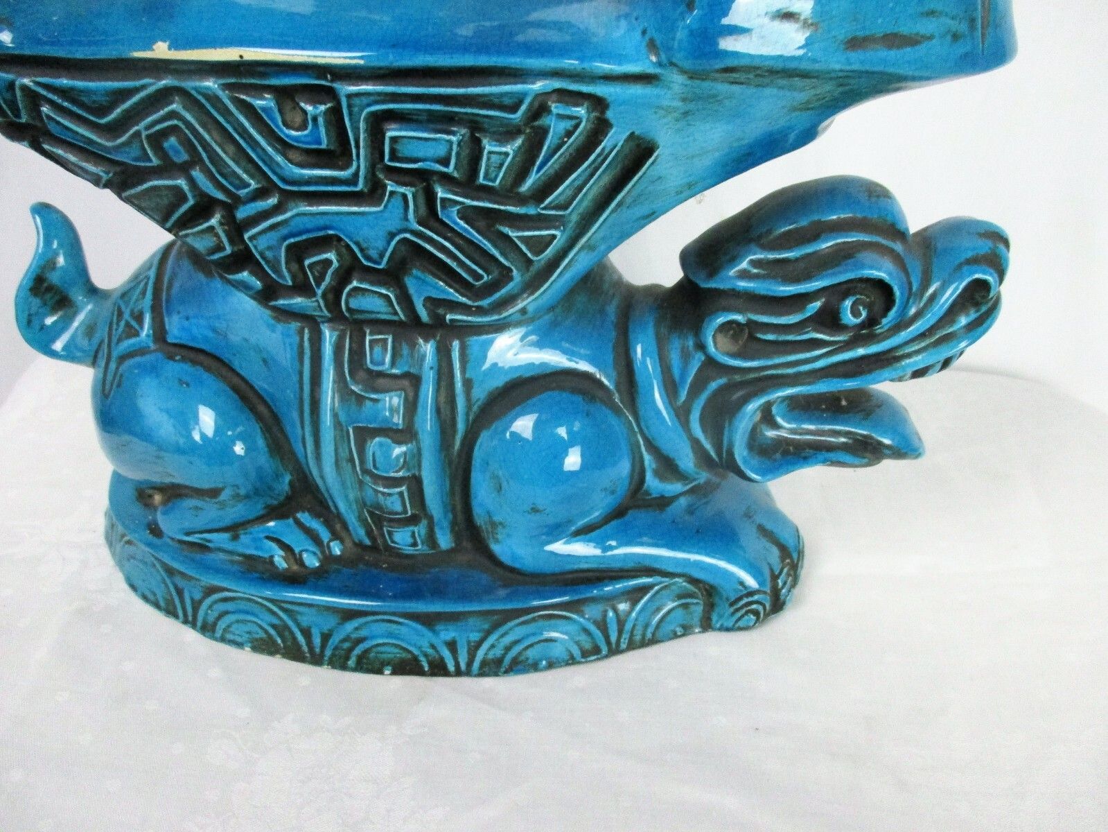 Ceramic Buddha Statue Rimini Blue Foo Dog Temple Marked Arca Turquoise Lovely photo buy