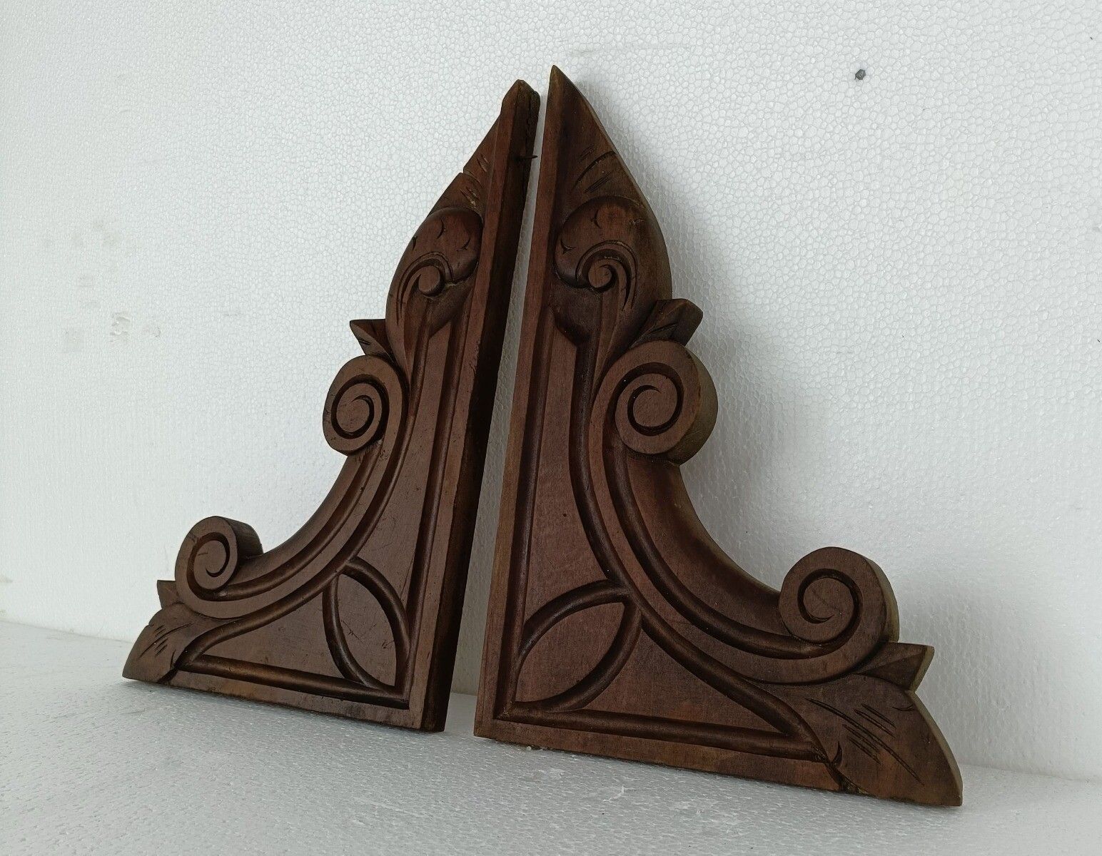 Couple French Corbels Hand Carved Wood  Pediment Ornate Finial Architectural Bra photo for sale