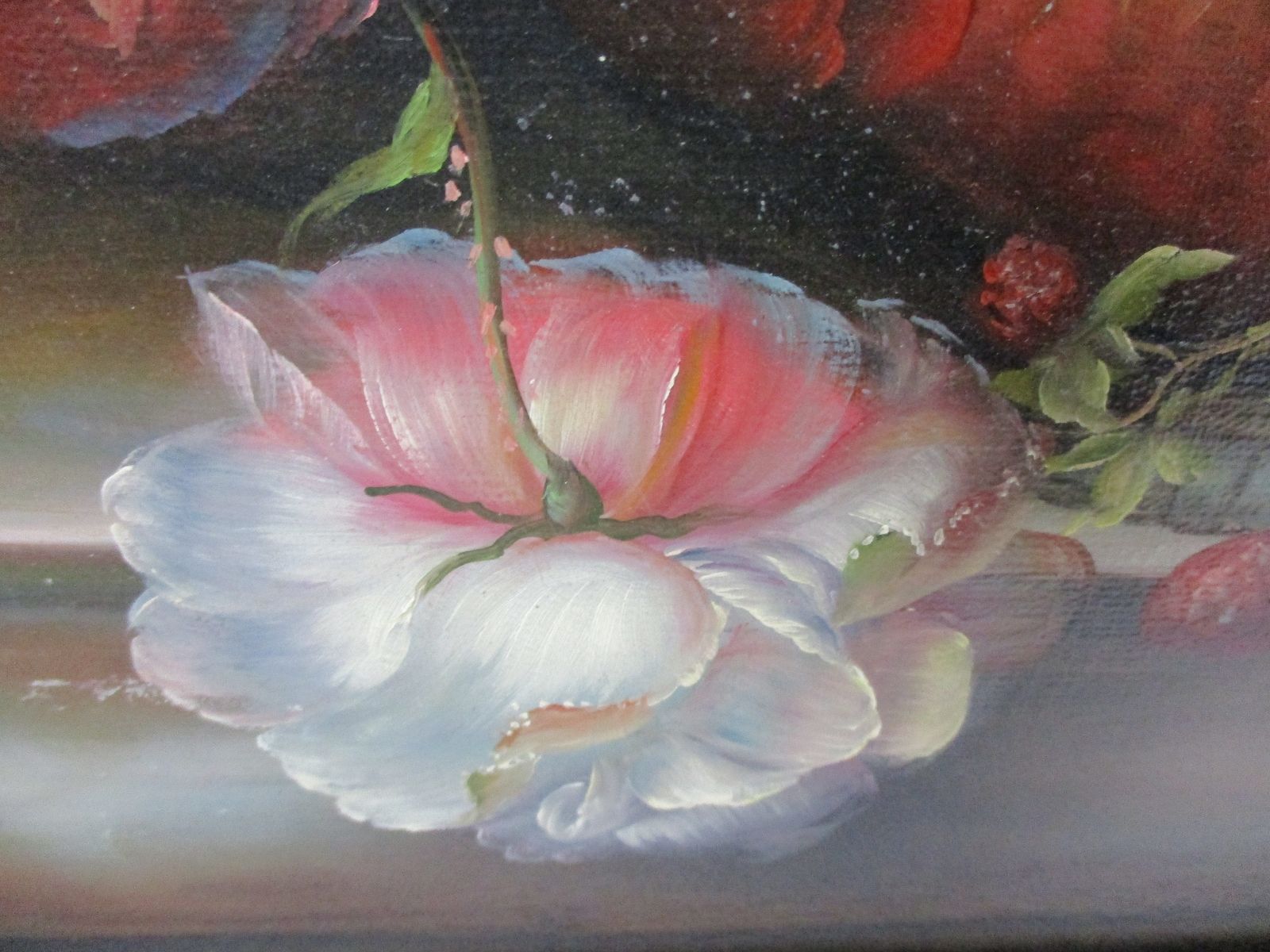 Oil Painting Canvas Wooden Frame Gorgeous Stillife Flowers Vase Signed photo vinterior
