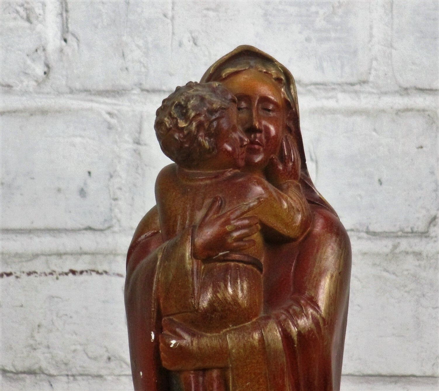 Polychrome Statue Madonna  Holy Mother Virgin Mary Infant Child Tenderness 15.7" photo vinterior
