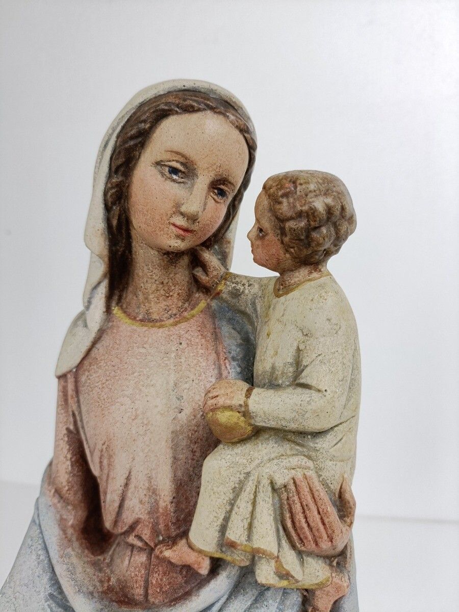 photo furniture Statue Our Lady Of Tongeren Black Madonna Infant Jesus Grapes Polychrome Htf Sto