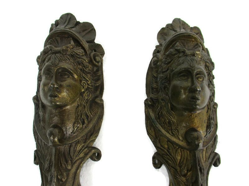 Pair Antique Brass Furniture Trim Mythical Female Head Reclaimed  Architectural