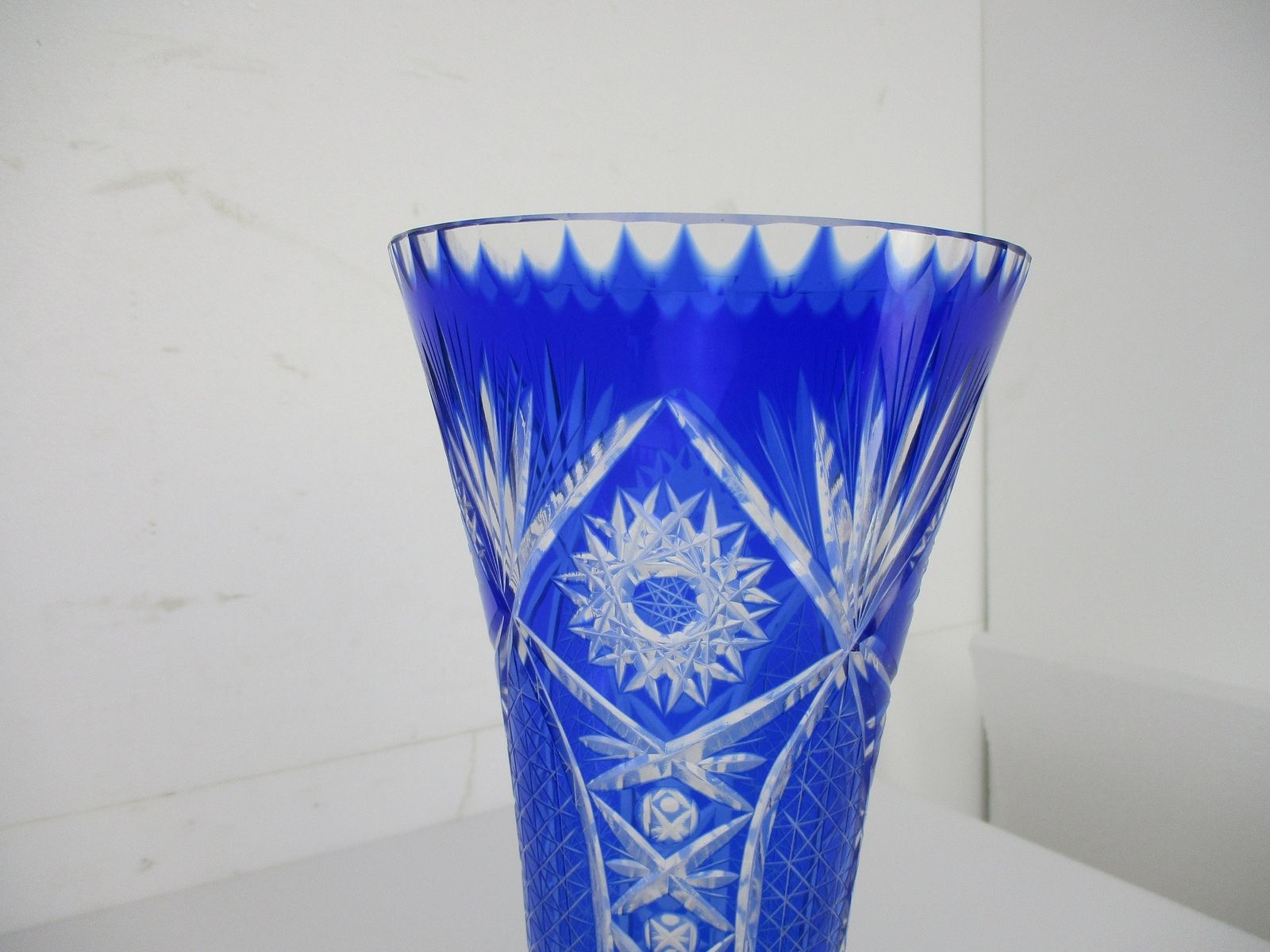 Crystal Cobalt Blue Clear To Cut Bowl Vase Dot Star Beautiful Vsl Style 13.77&Qu photo 223.0