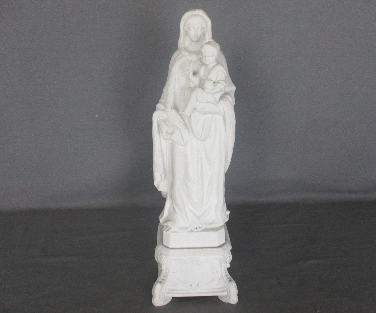 Large French Antique 1900 Bisque Statue Virgin Mary Our Lady Infant Exquisite