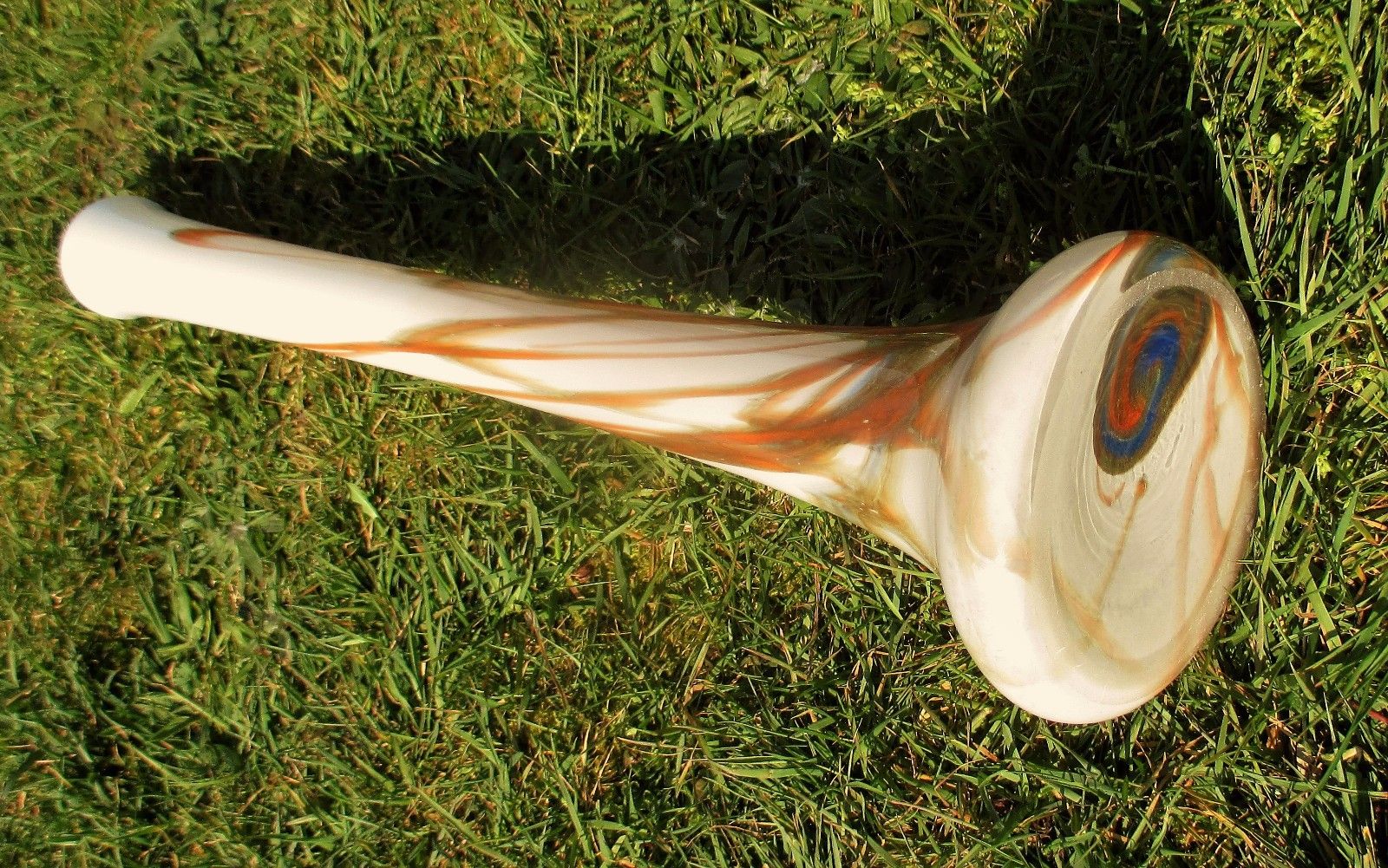 Large Italian Cased Opaline Art Glass Vase  Bottle  Orange Grey White Era Murano photo vinterior
