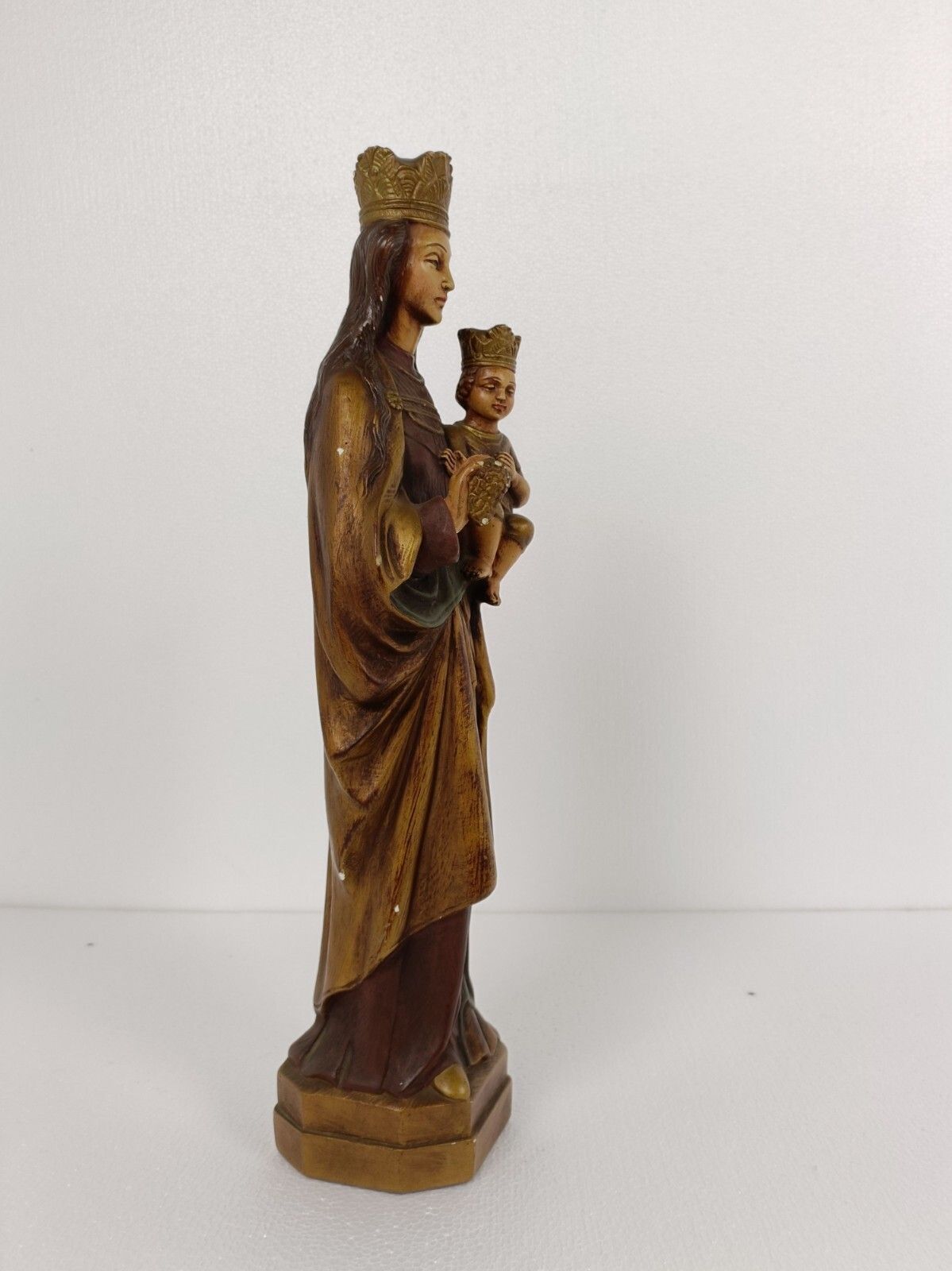 Statue Our Lady Of Tongeren Black Madonna Infant Jesus Grapes Collector Plaster photo for sale