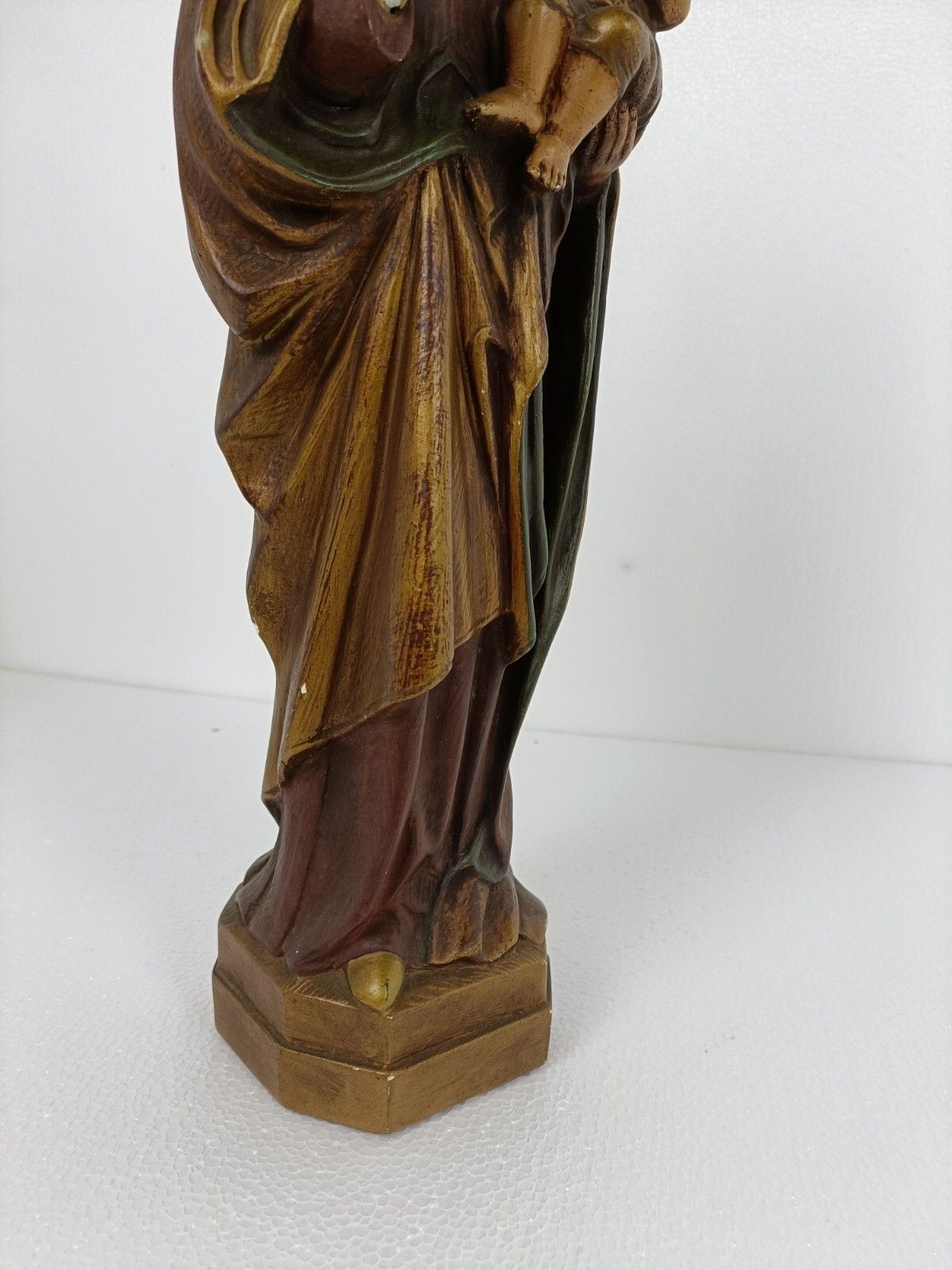 Statue Our Lady Of Tongeren Black Madonna Infant Jesus Grapes Collector Plaster photo vintage