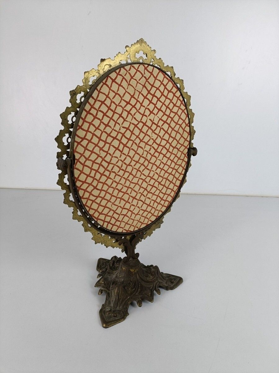 Rococo Ornate Brass Standing Adjustable Swivel Makeup Vanity Mirror Frame Swivel photo buy