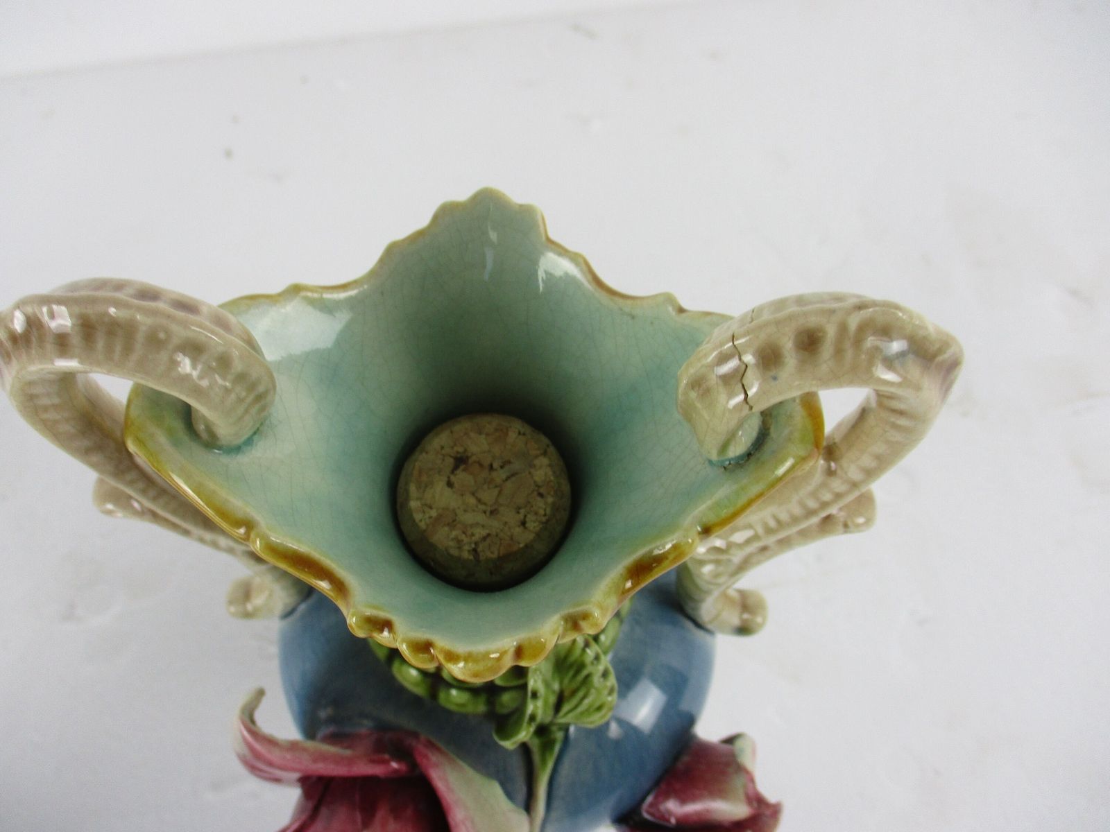 Set Of 3 French Barbotine Majolica Vases Planters Centerpiece Pitchers Art Nouve photo vintage