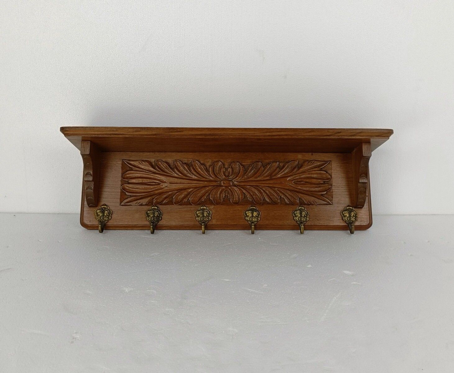 Hand Carved Wood Coat Hat Kitchen Hallway Rack Antique Heavy Beautiful photo furniture
