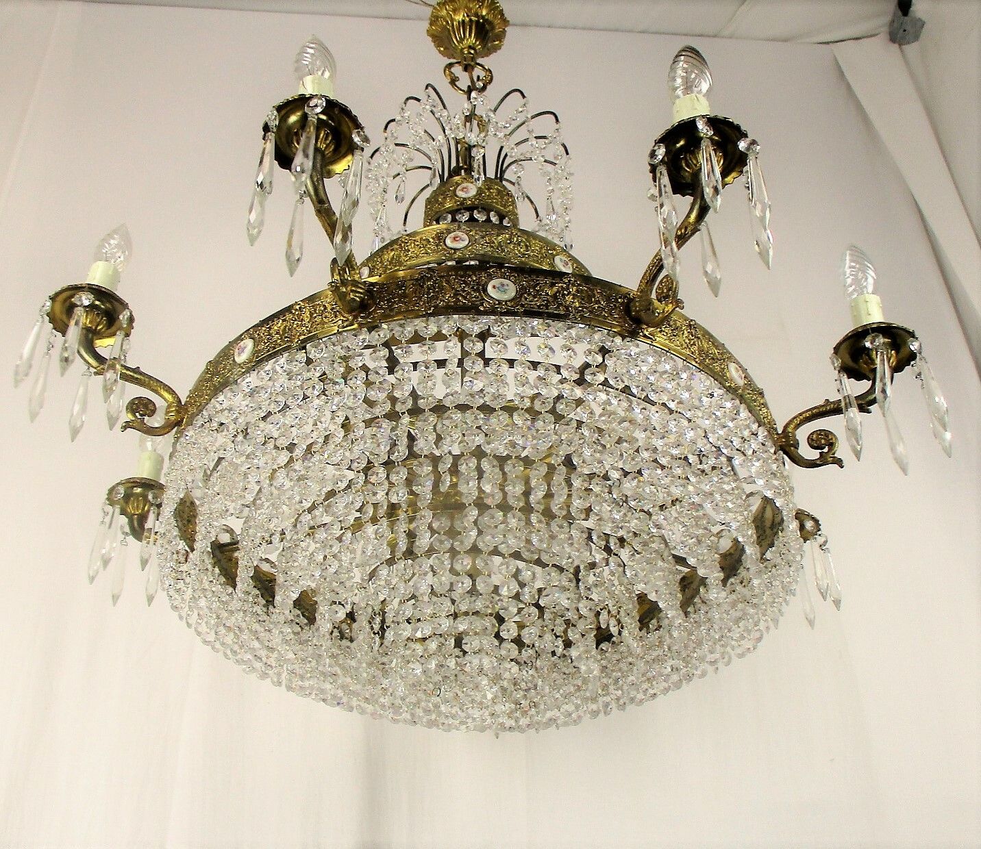 Huge Ballroom Wedding Chandelier Beaded Basket Crystal Prisms 17 Lights Limoges photo furniture
