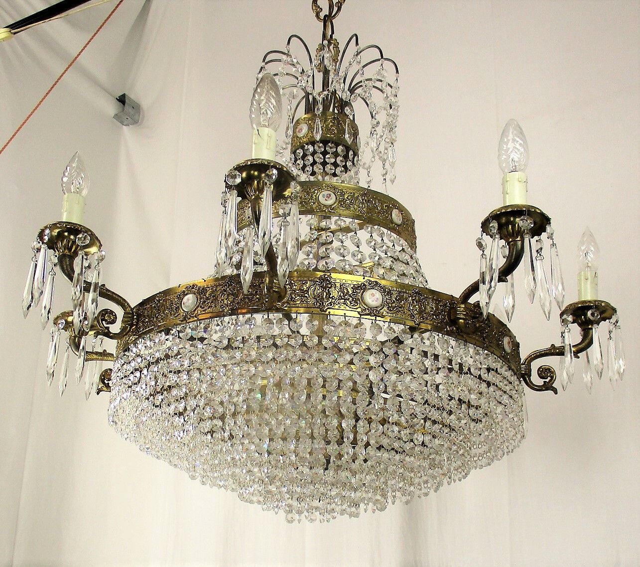 Huge Ballroom Wedding Chandelier Beaded Basket Crystal Prisms 17 Lights Limoges photo Lighting