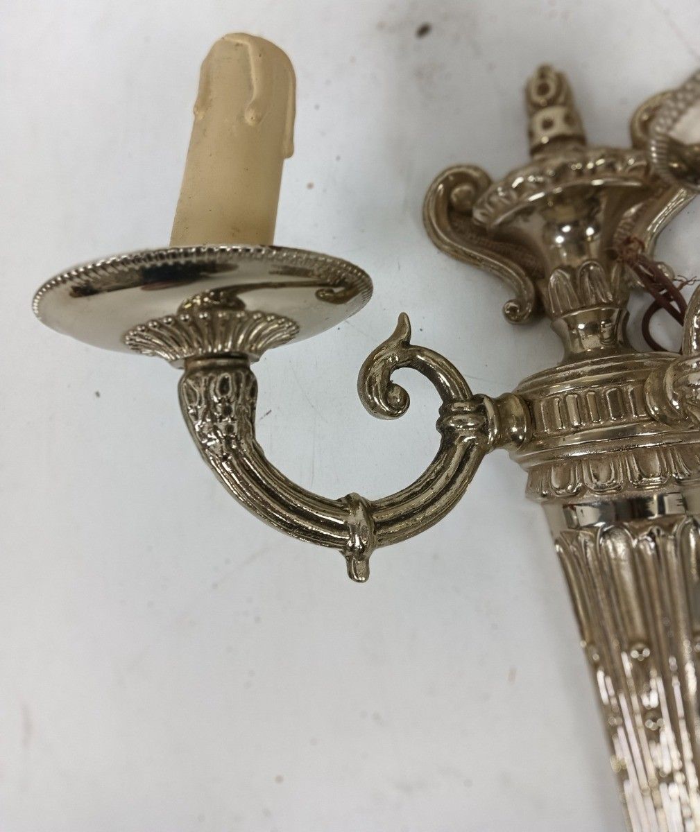 Vintage Metal Two Arm Double Wall Sconce Lights Vintage Empire Torch Style Silve photo vinterior