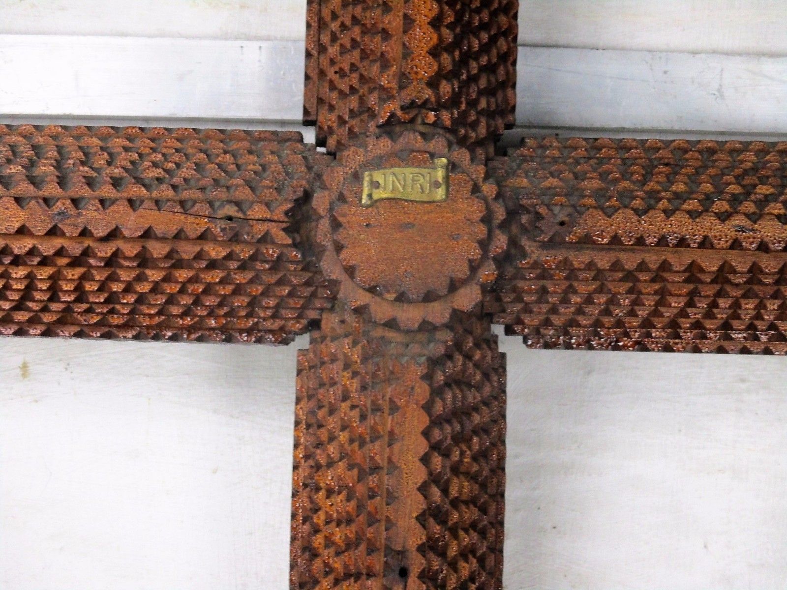 Xxxl Hanging Wooden Wall Crucifix Cross Folk Tramp  Church Art Extremely Htf 42" photo Art