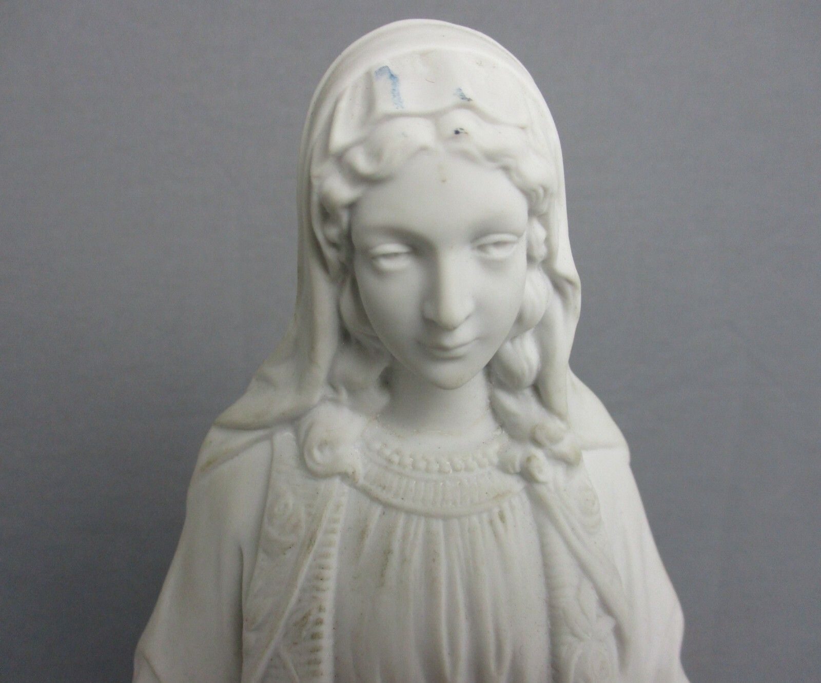 French Antique 1900 Bisque Statue Virgin Mary Our Lady Madonna Open Arms 15" photo furniture