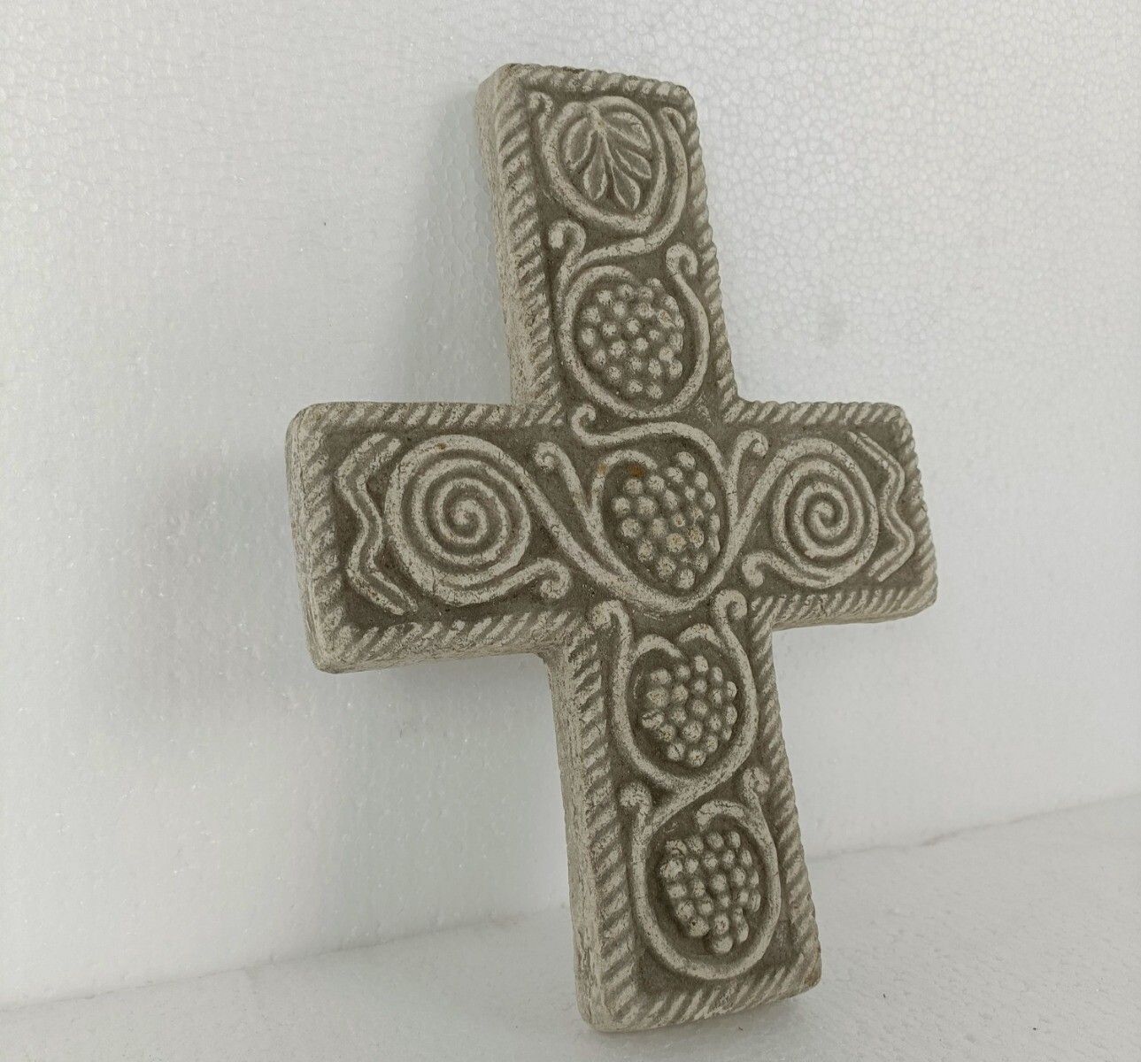 Vintage Hanging Wall Crucifix Cross Stoneware, Outside Protection photo for sale