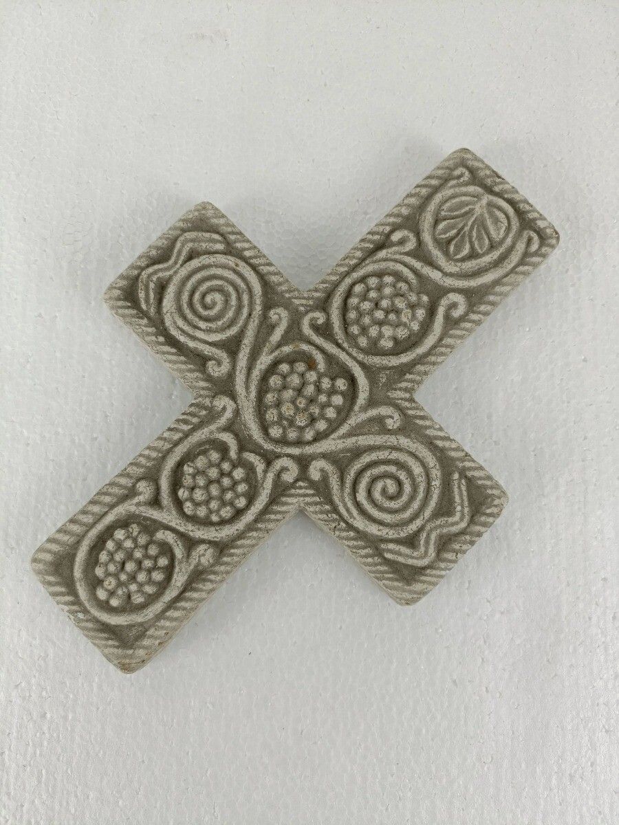 Vintage Hanging Wall Crucifix Cross Stoneware, Outside Protection photo vinterior