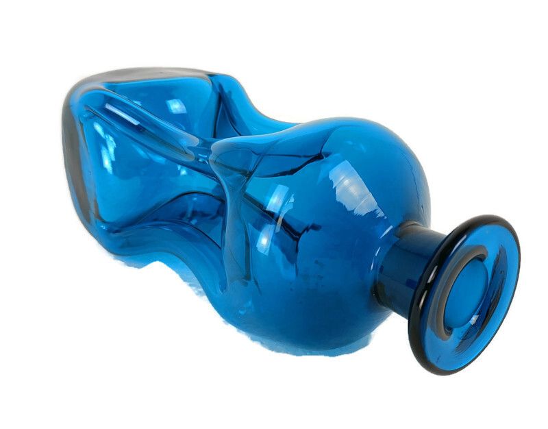 Funky Shaped Blue Green Vintage Art Glass Bottle Vase Pop Art