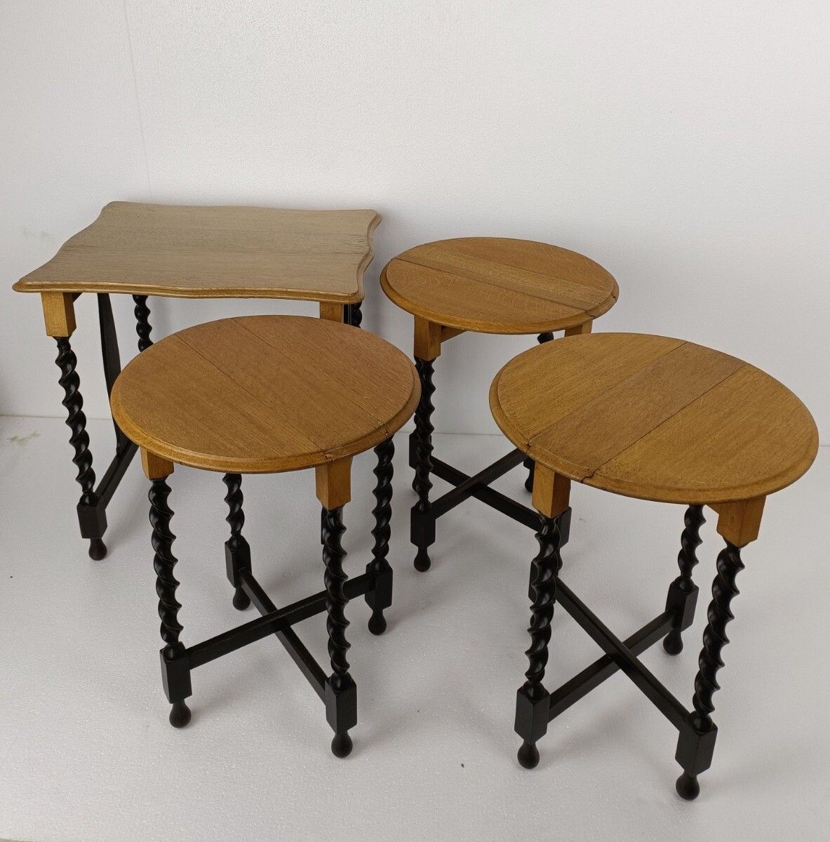 Barley Twist Set Wood Side Table Pedestal Plant Stand Pliable Set Of 4 Tables!! photo Furniture