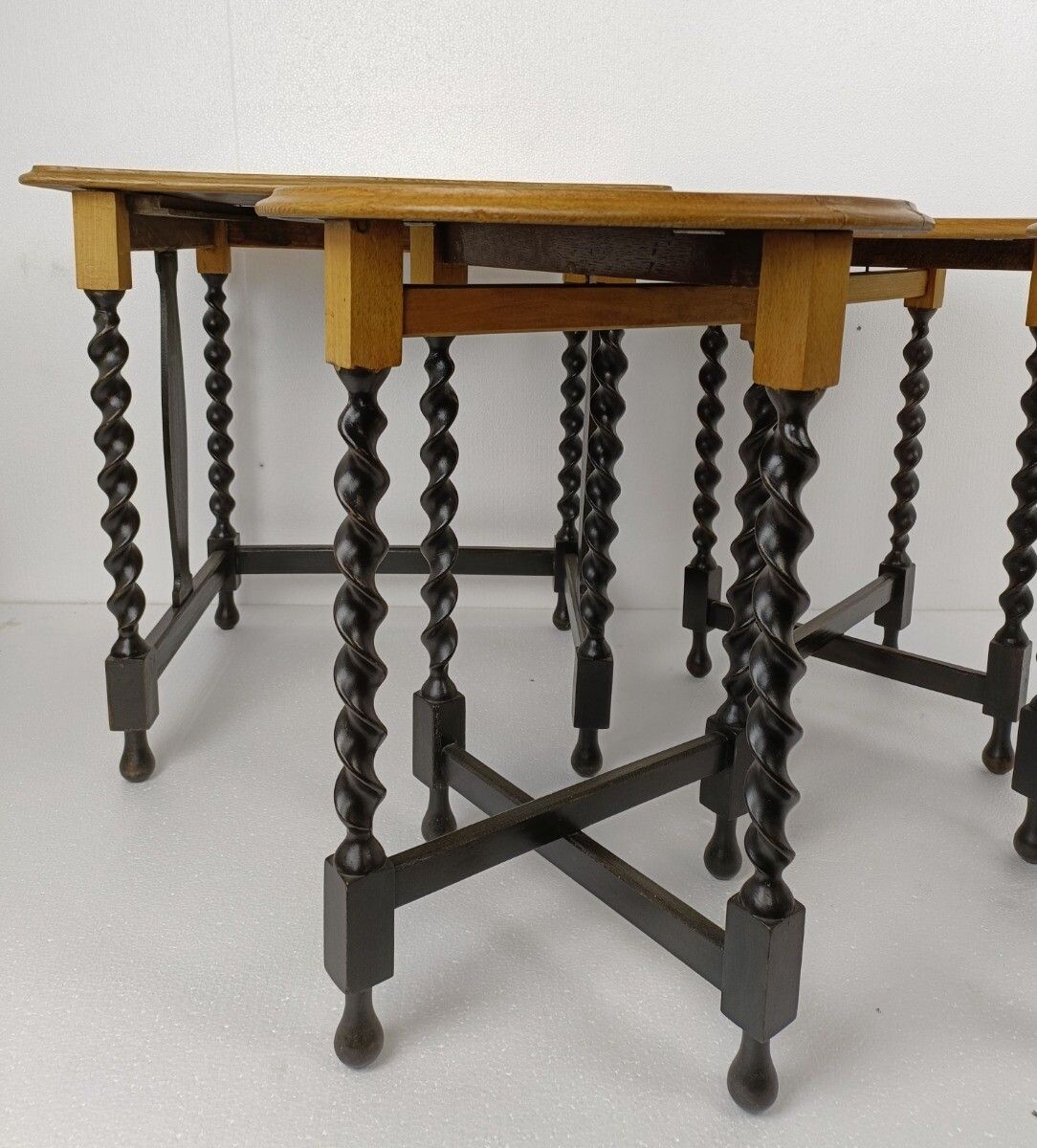 Barley Twist Set Wood Side Table Pedestal Plant Stand Pliable Set Of 4 Tables!! photo 1051.0