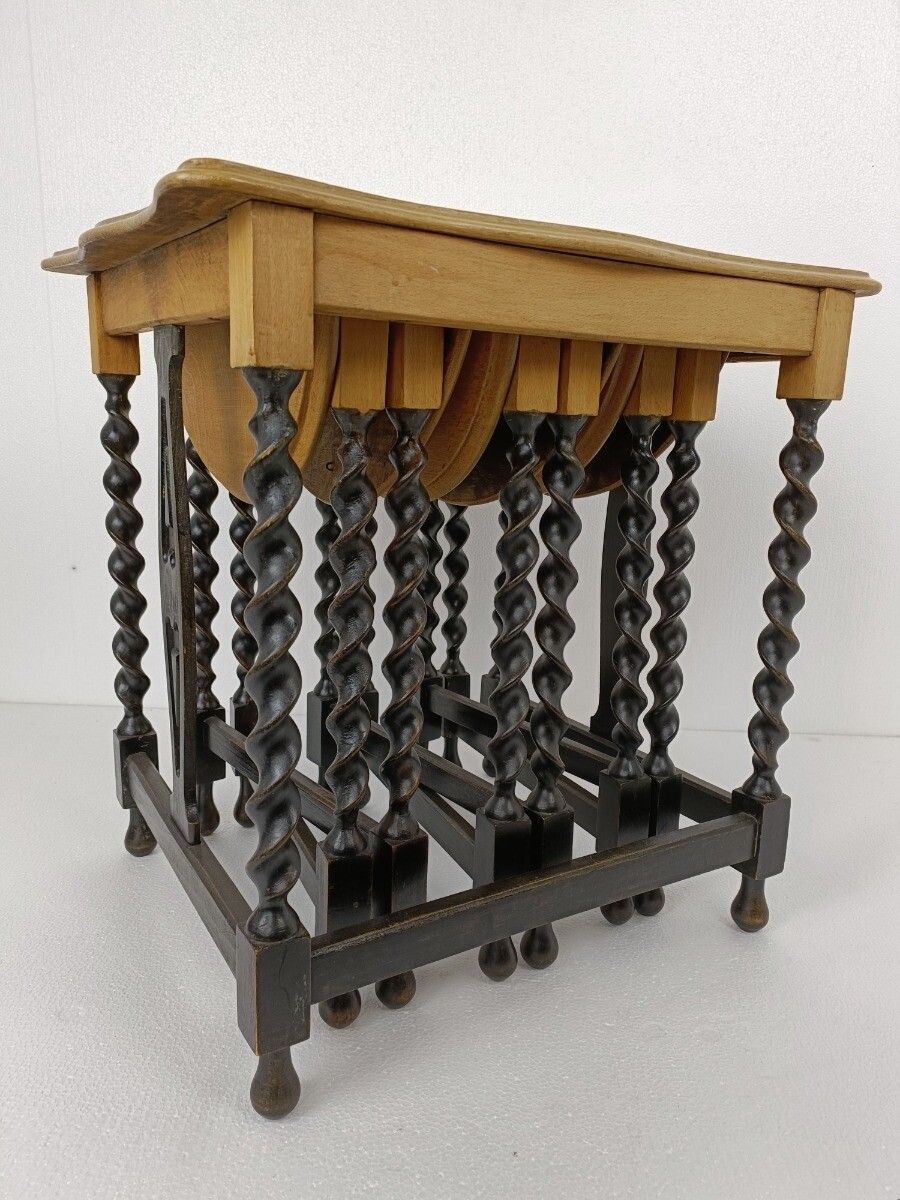 photo furniture Barley Twist Set Wood Side Table Pedestal Plant Stand Pliable Set Of 4 Tables!!