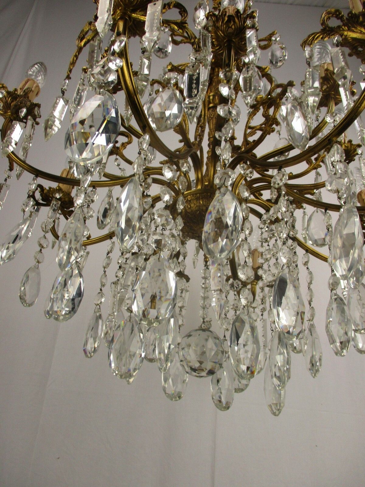 photo furniture Impressive French Bronze Chandelier Crystal Prisms 16 Lights! Waterfall Htf