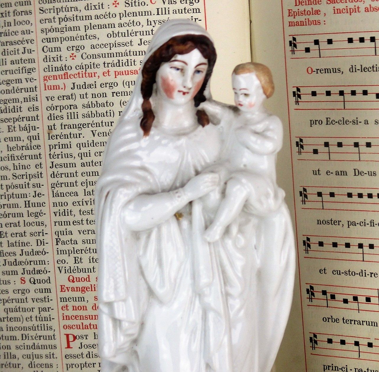 Large  Antique 1900  Vieux Paris Porcelain Bisque Statue Virgin Mary  11.81" photo furniture