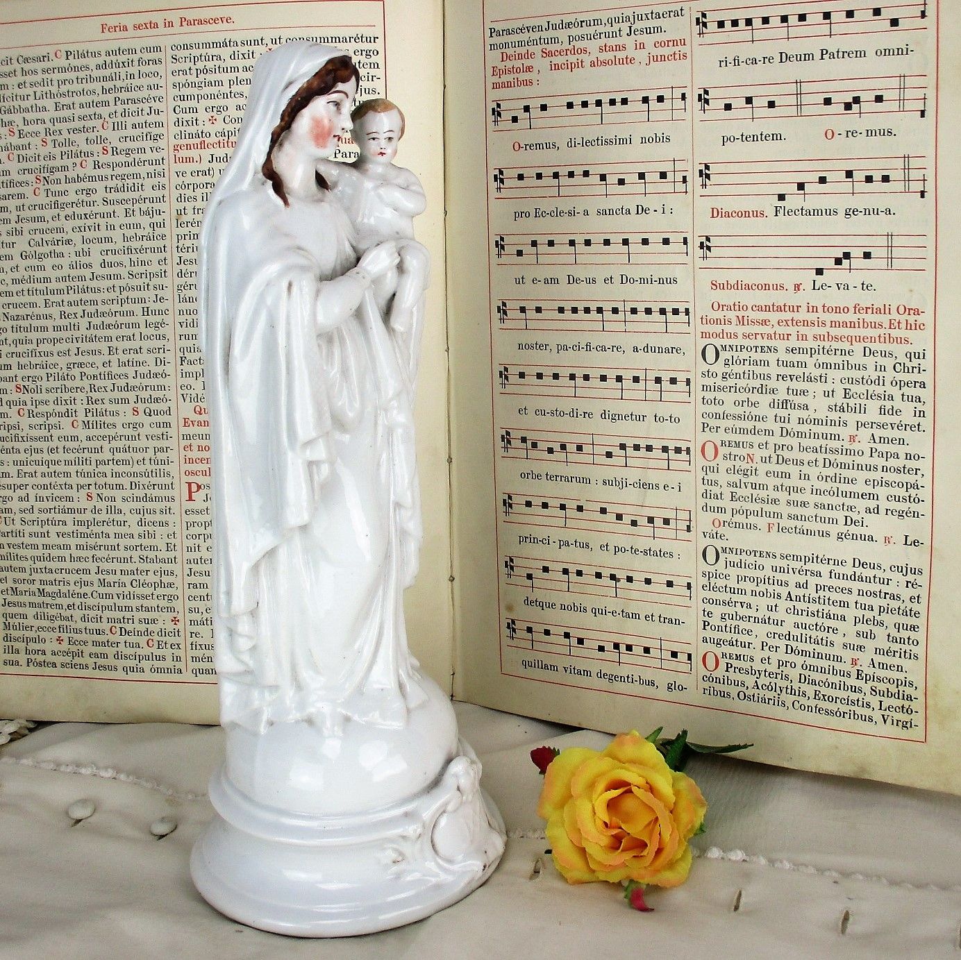 Large  Antique 1900  Vieux Paris Porcelain Bisque Statue Virgin Mary  11.81" photo for sale