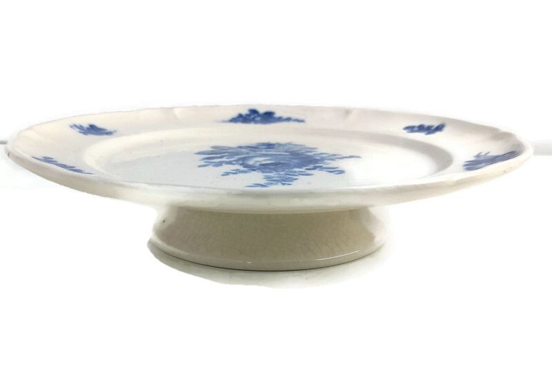 Antique 1900 Cake Stand Boch Mettlach Rare Blue Rose Pedestal Plate
