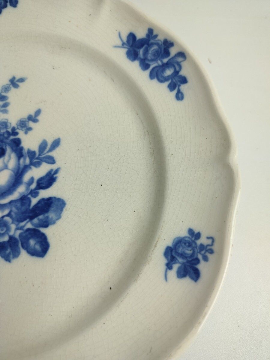Antique 1900 Cake Stand Boch Mettlach Rare Blue Rose Pedestal Plate photo Home Decor