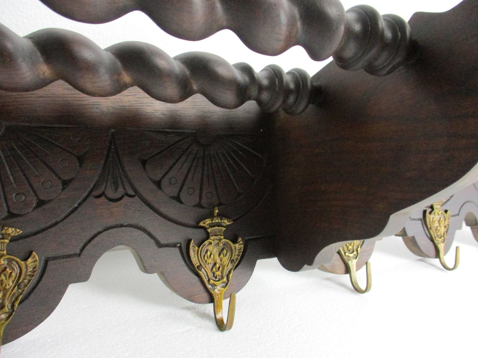 Hand Carved Wood Barley Twist  Coat Hat Rack Antique Gorgeous Extremely Rare B photo vinterior