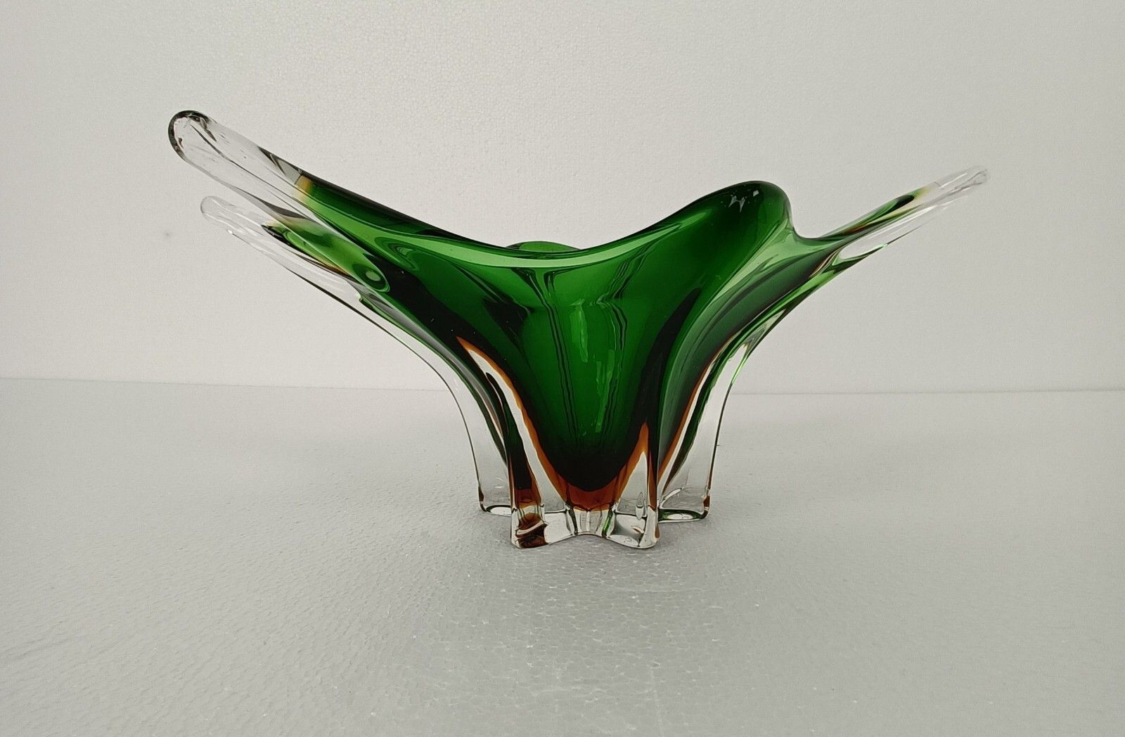 Italian Green Brown Bowl Dish Centerpiece Murano Seguso Art Glass Stunning Wow photo furniture