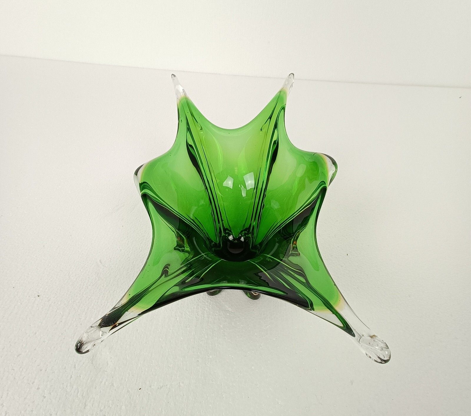 Italian Green Brown Bowl Dish Centerpiece Murano Seguso Art Glass Stunning Wow photo for sale