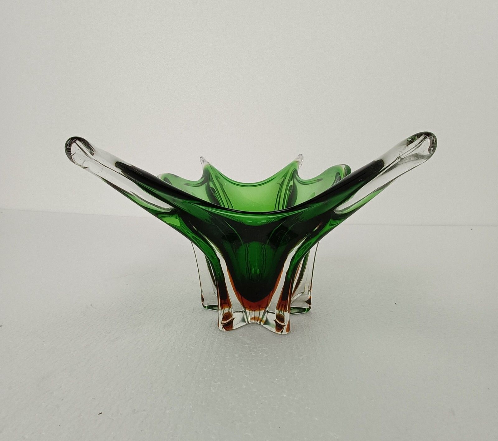 Italian Green Brown Bowl Dish Centerpiece Murano Seguso Art Glass Stunning Wow photo Home Decor