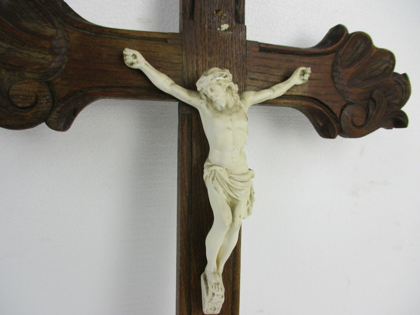 Wall Hanging Wooden Crucifix Cross Plaster Corpus Christi Jesus Christ Vintage photo 278.0