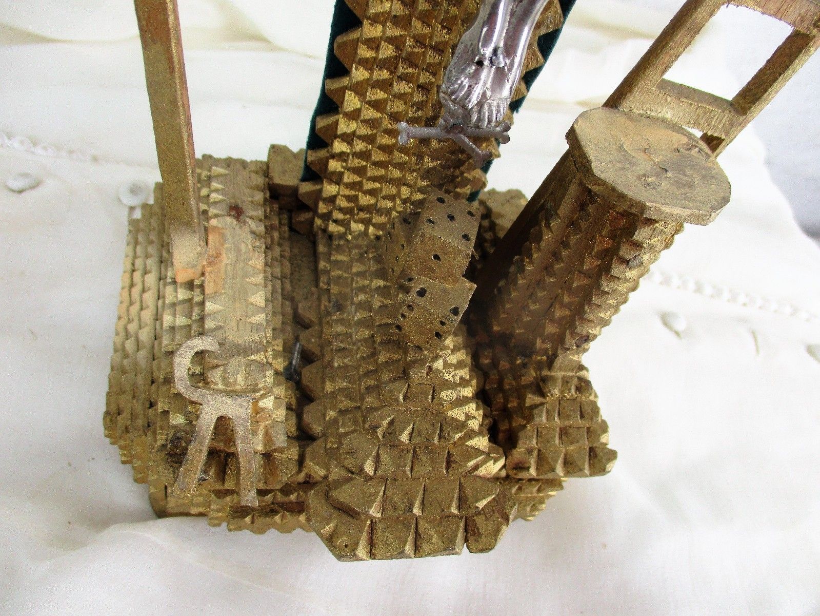 Tramp Trench Tramp Folk Art Standing Hand Carved Wooden Crucifix Dice Htf Wow photo for sale