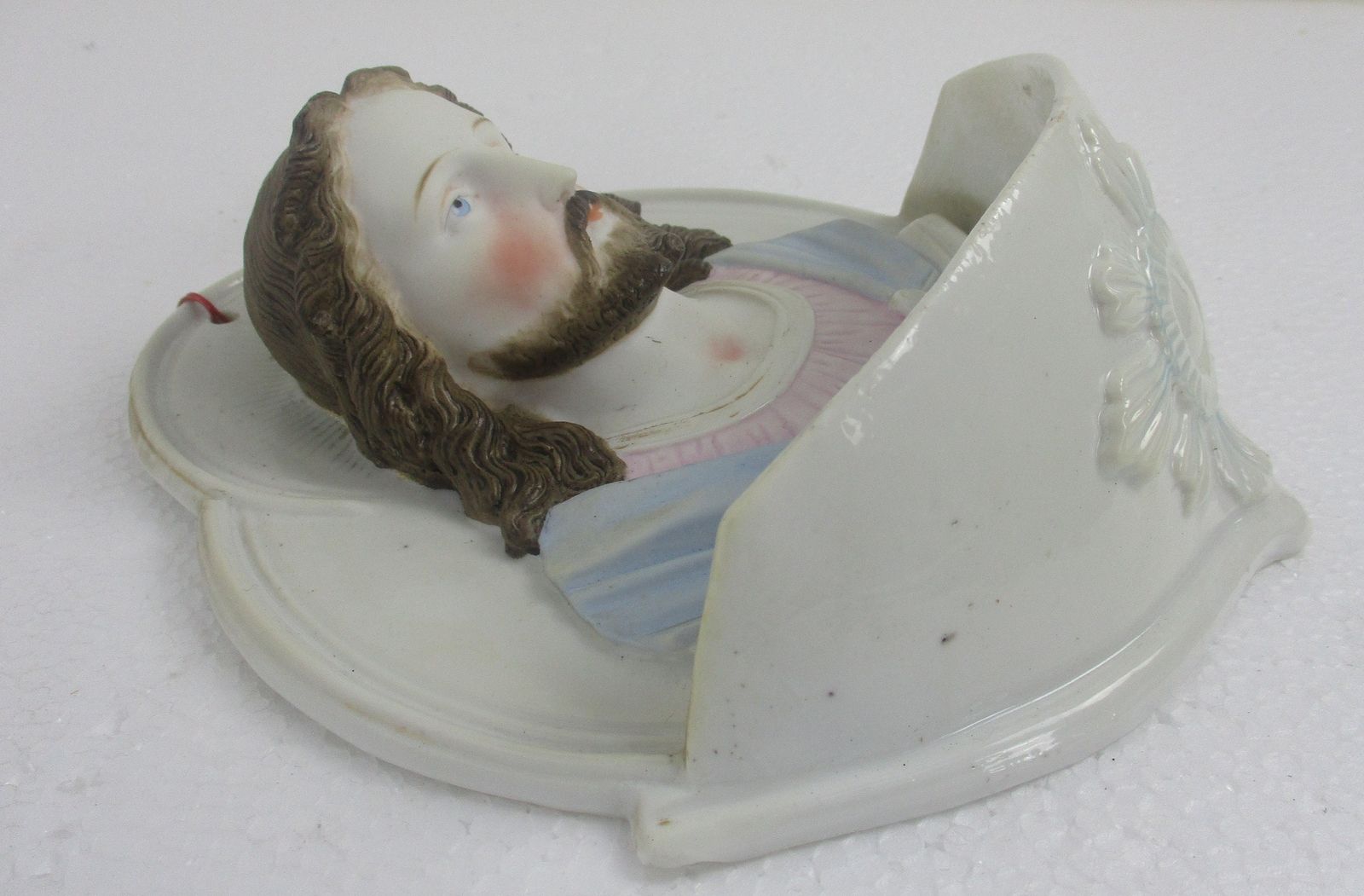 Holy Water Font Vessel  Jesus Christ Head Bisque Htf Beautiful Large photo Art