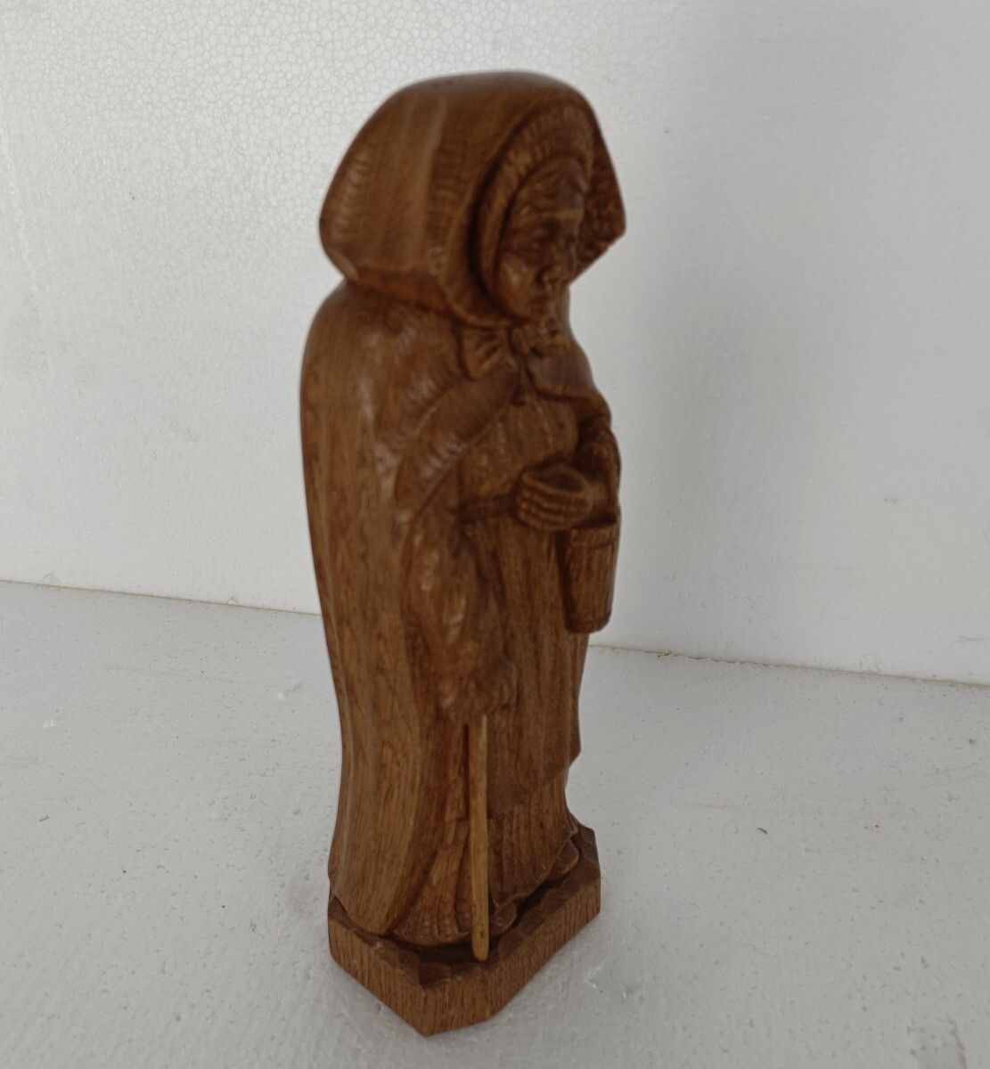 Hand Carved Figurine Statue Sculpture Old Lady With Cane photo for sale