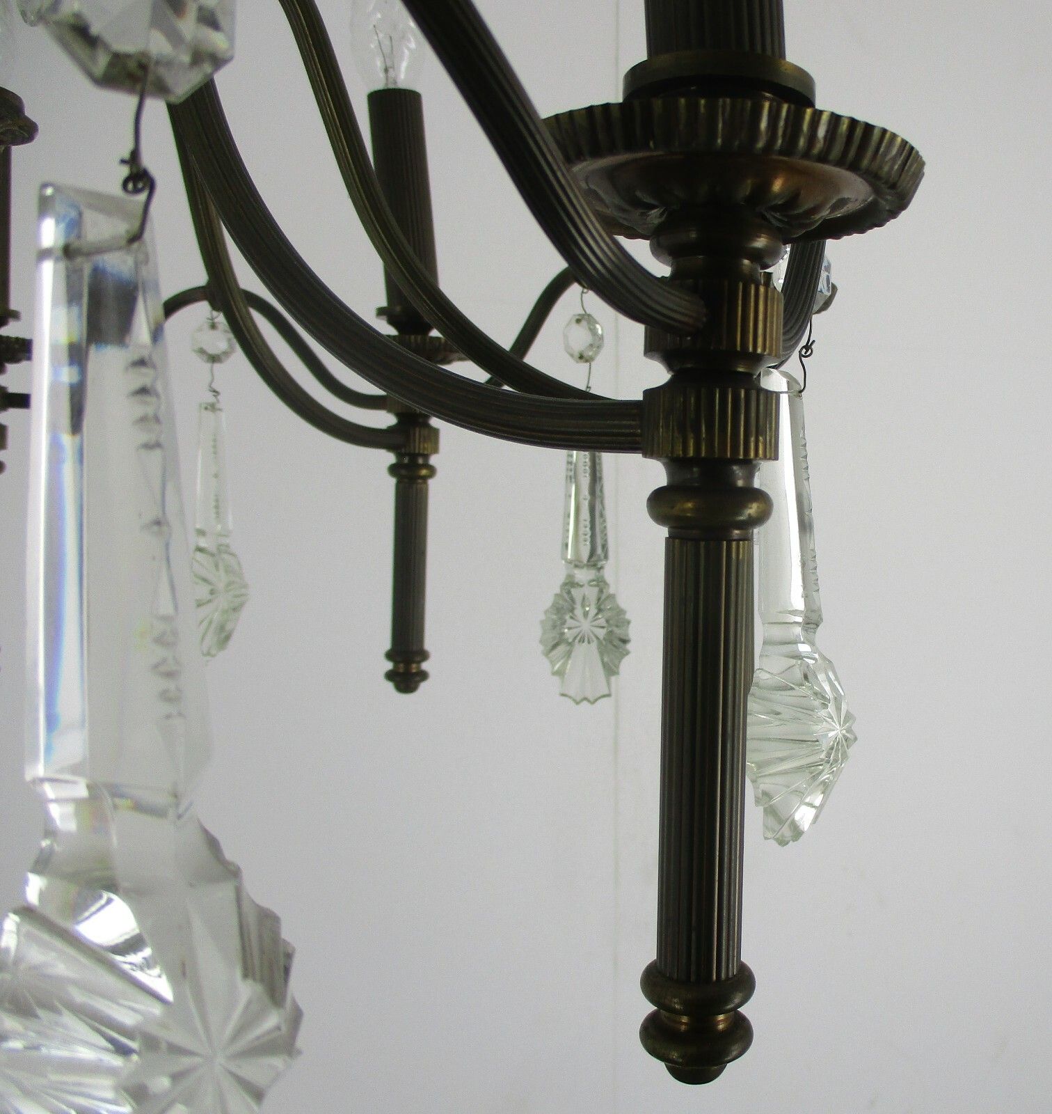photo furniture Chandelier 8 Lights Arms  Hollywood Regency Spelter Chandelier Crystal Prisms