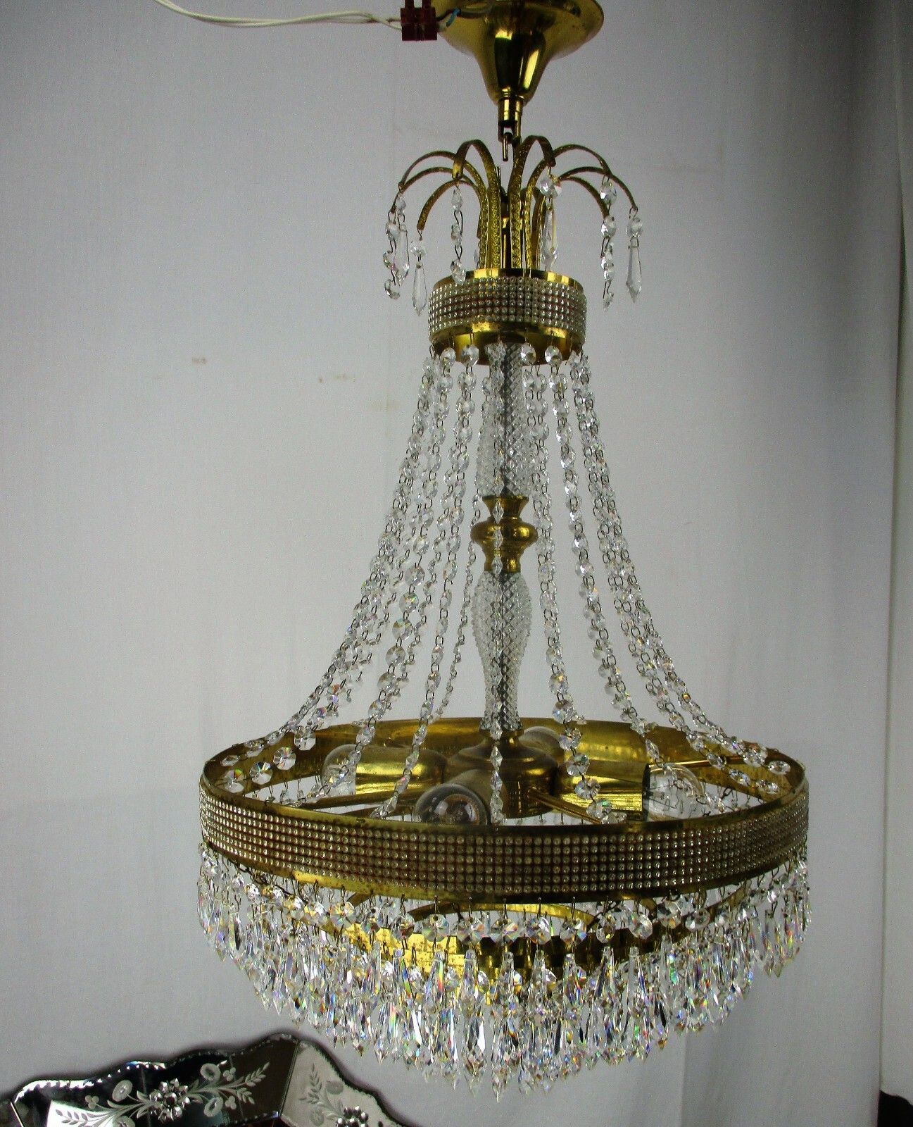 Wedding Chandelier Beaded Basket 6 Tier Crystal Prisms Hollywood Regency photo vinterior