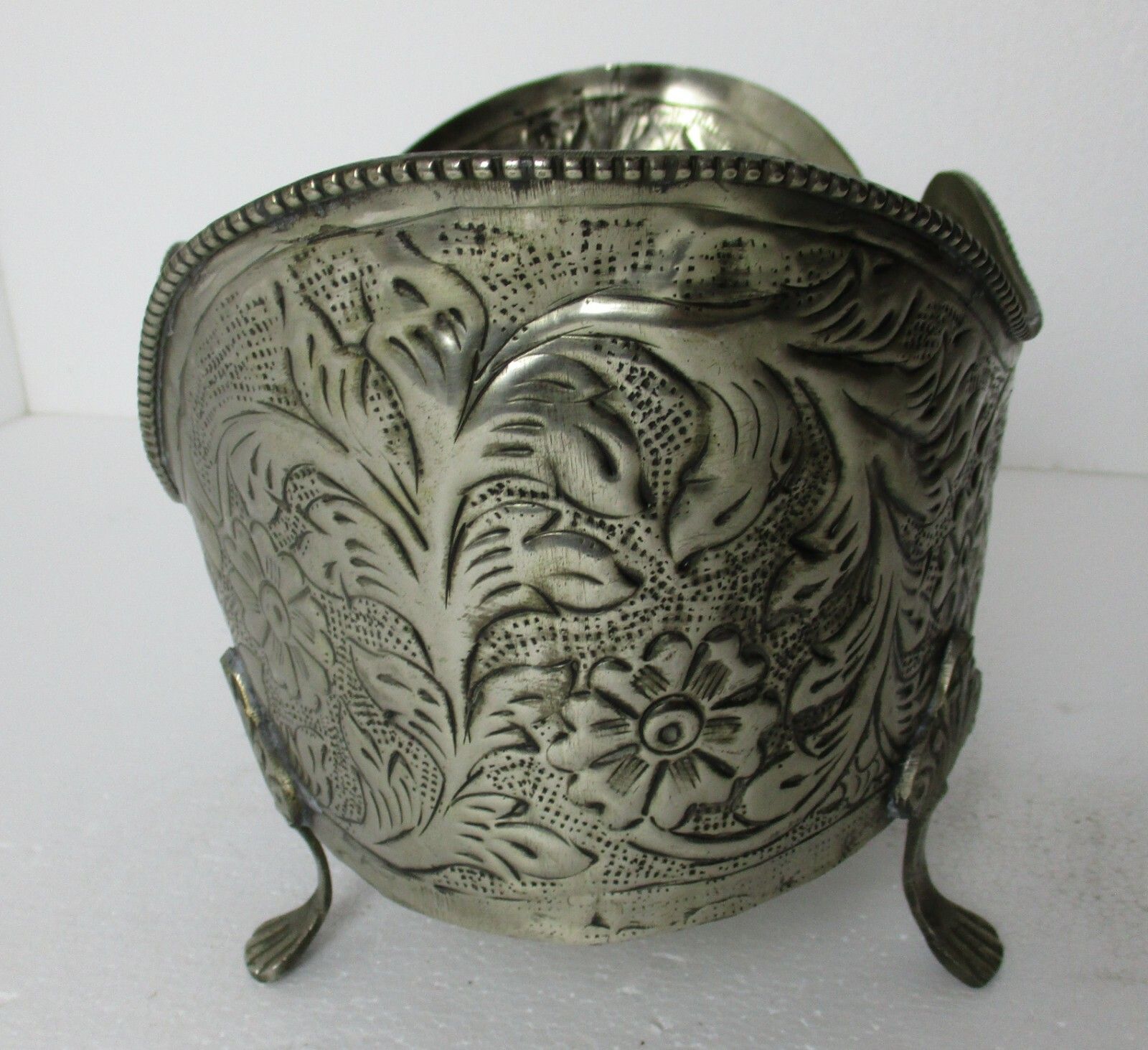 Faux Brass Spelter Planter Jardinière Ornate Embossed Centerpiece Legged Flowers photo buy