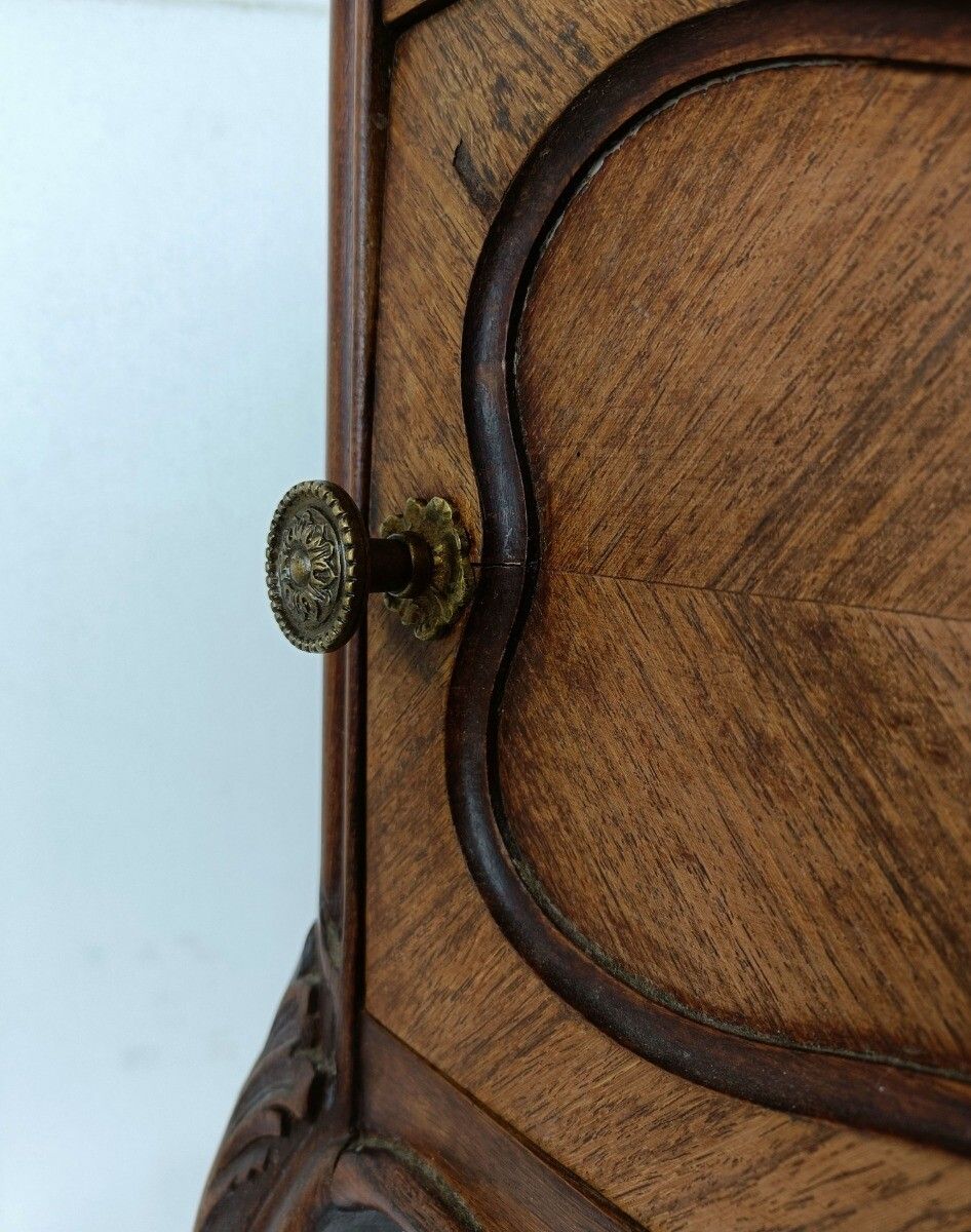 Cabinet Side Table Nightstand Queen Anne Style Art Deco Wood Marble Top Antique photo vintage
