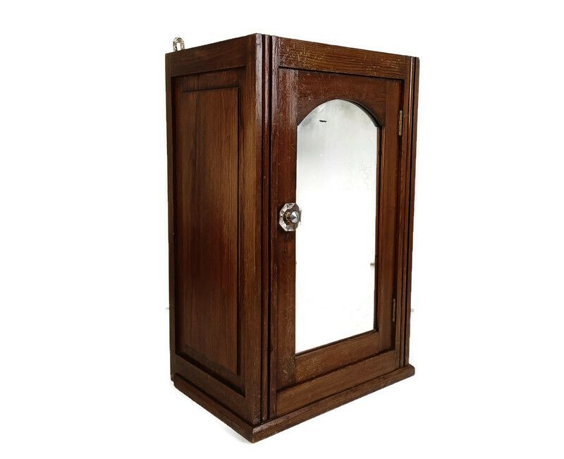 Large Medicine Kitchen Bathroom Cabinet Oak Glass Door Handle Art Deco Barn Styl