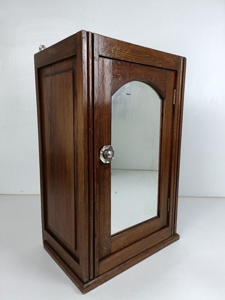 Large Medicine Kitchen Bathroom Cabinet Oak Glass Door Handle Art Deco Barn Styl photo furniture