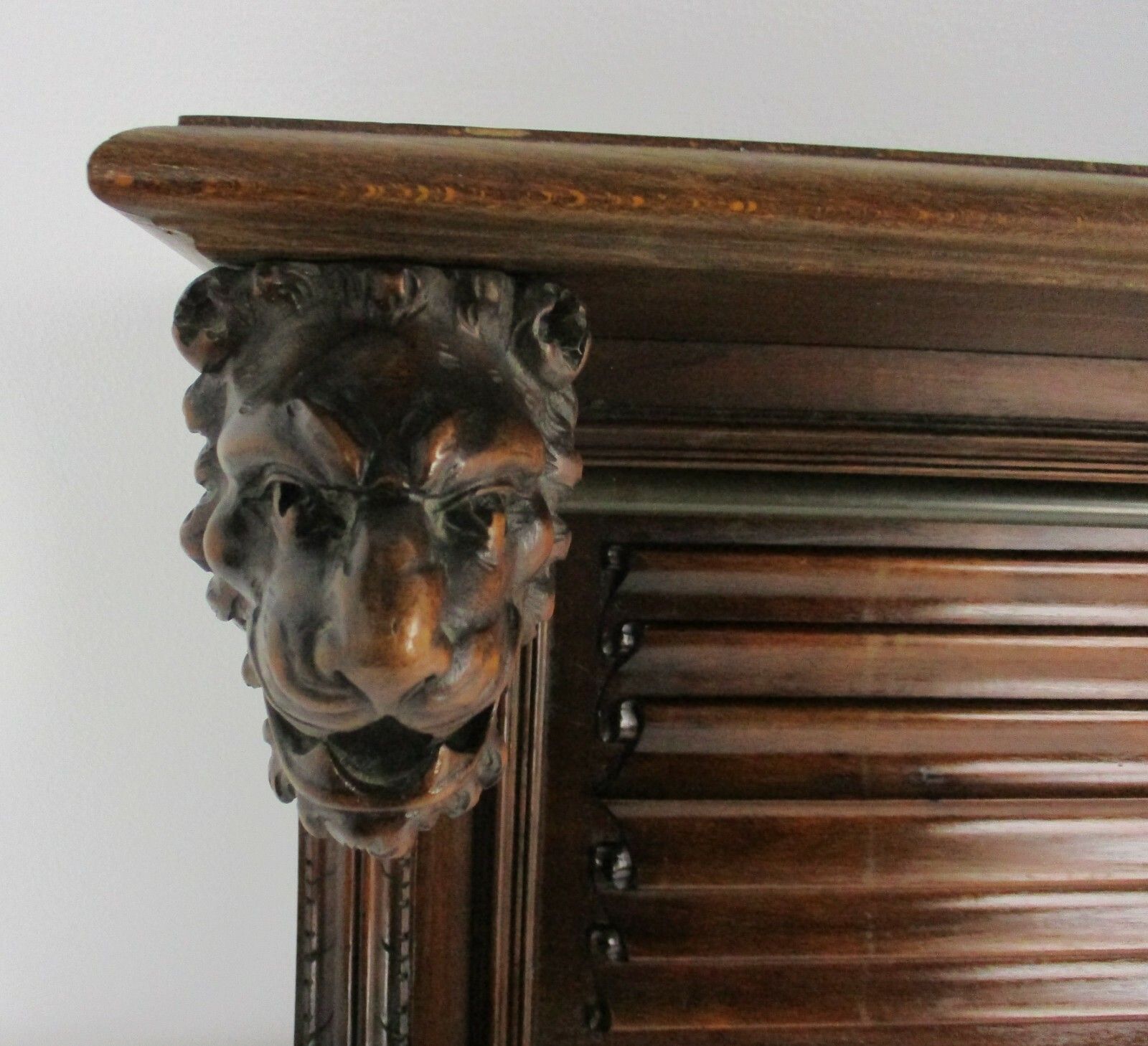 Xl Hand Carved Wood  Coat Hat Kitchen Hallway Rack Antique Lion Heads Exquisite photo for sale