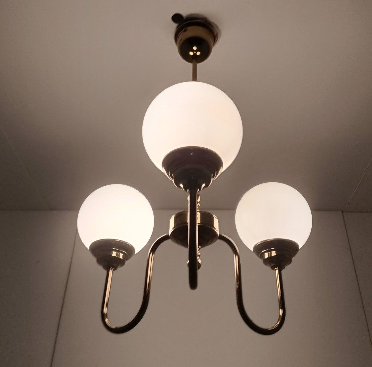 Chandelier Light Fixture Mid Century Modern 3 Arm Glass White Ball Shades Modern photo furniture
