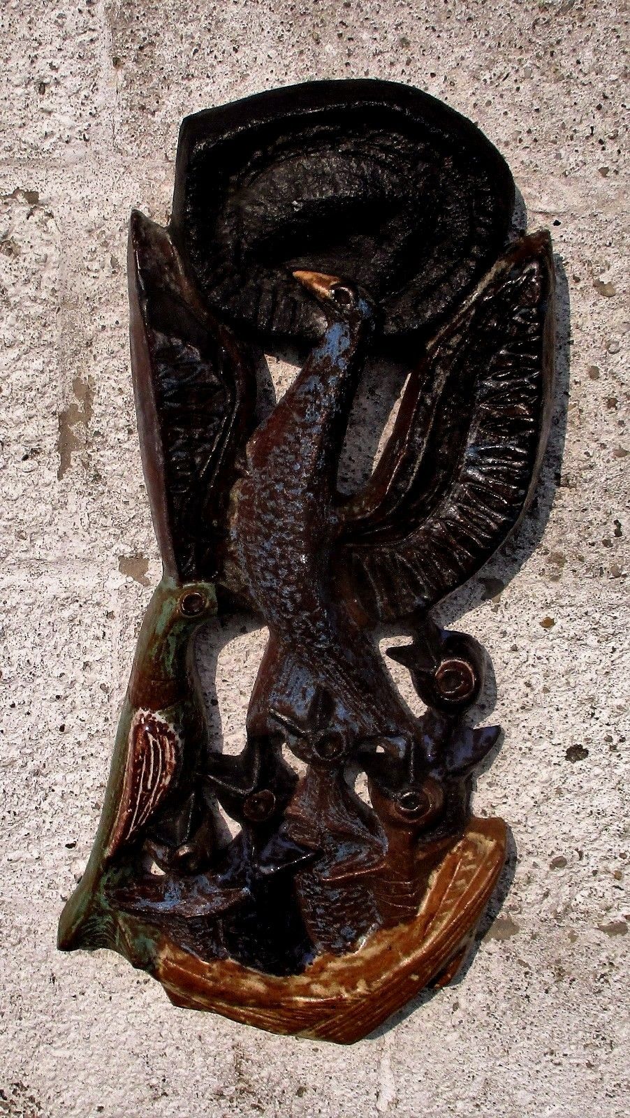 Bird Of Paradise Mid Century Modern Design Ceramic Wall Plaque Era Tieberghien photo furniture